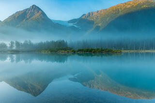 Autumn, Chugach National Forest, Portage Valley, fog, landscape, mist, morning