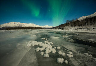 Alaska, Knik River, aurora, aurora borealis, northern lights, winter