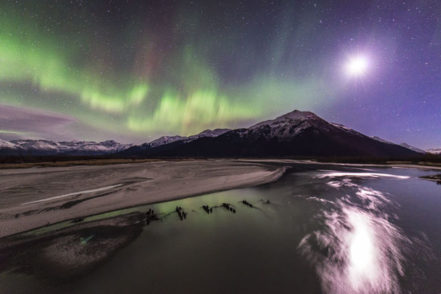Moon and Aurora Over Twenty Mile print
