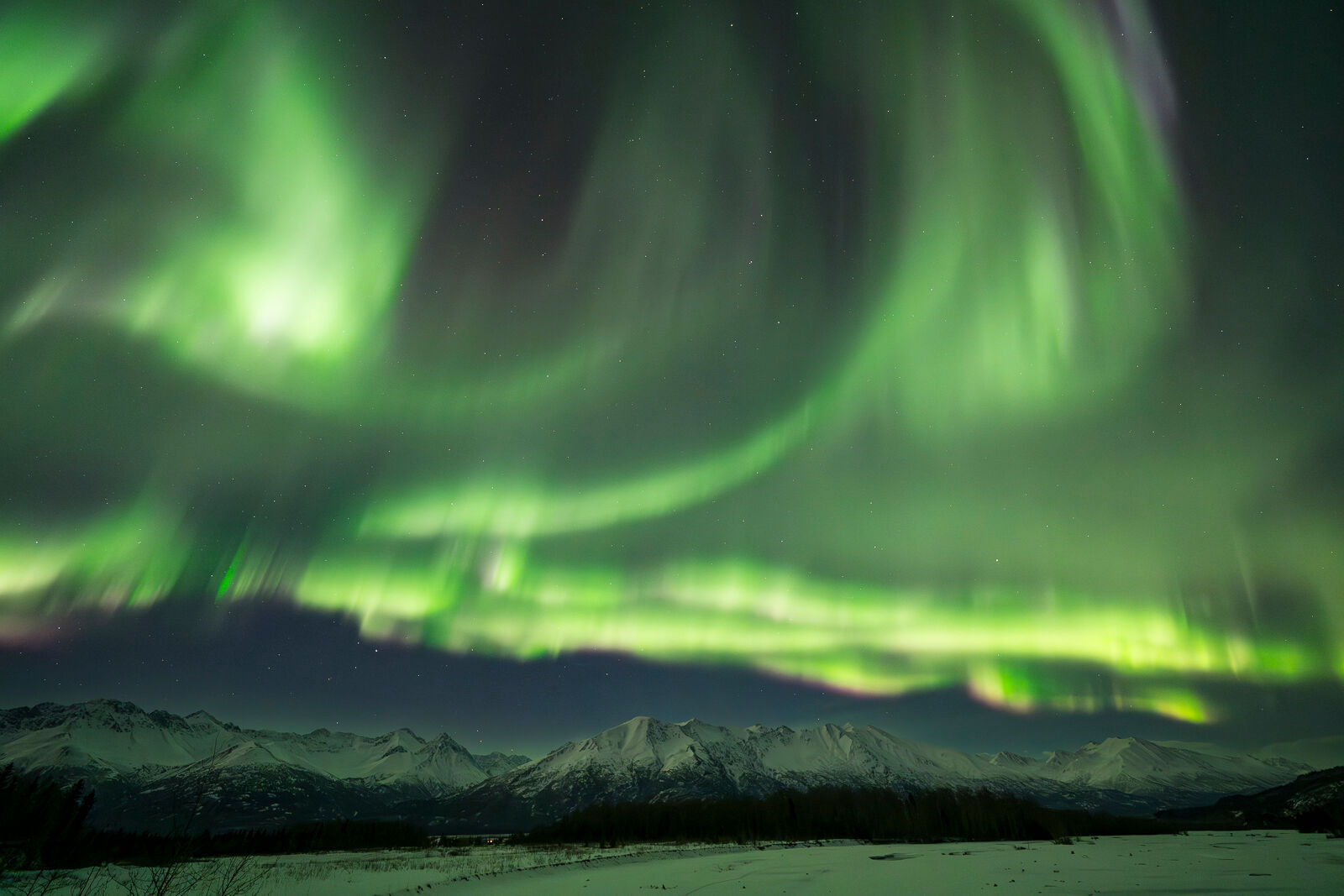 Aurora substorm, Knik River valley, Alaska. 