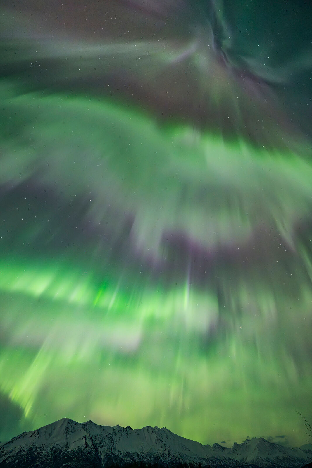 Aurora borealis in Knik River valley, Alaska. 