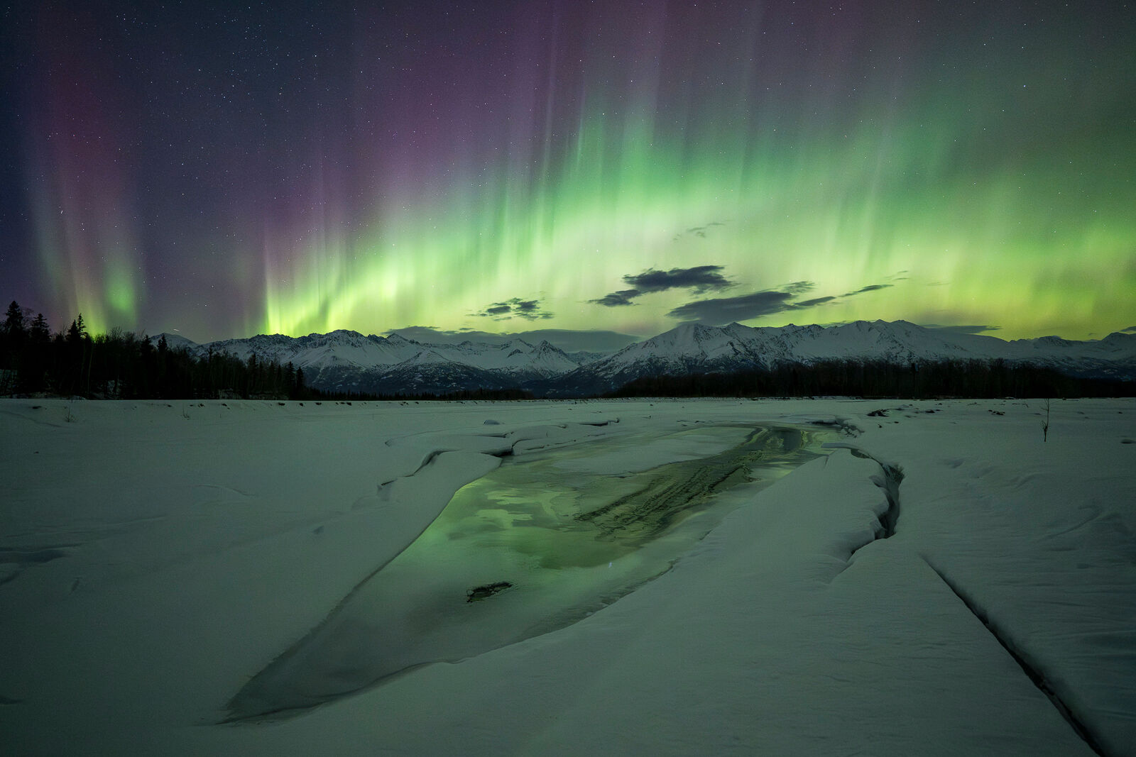 Aurora borealis in Knik River valley.