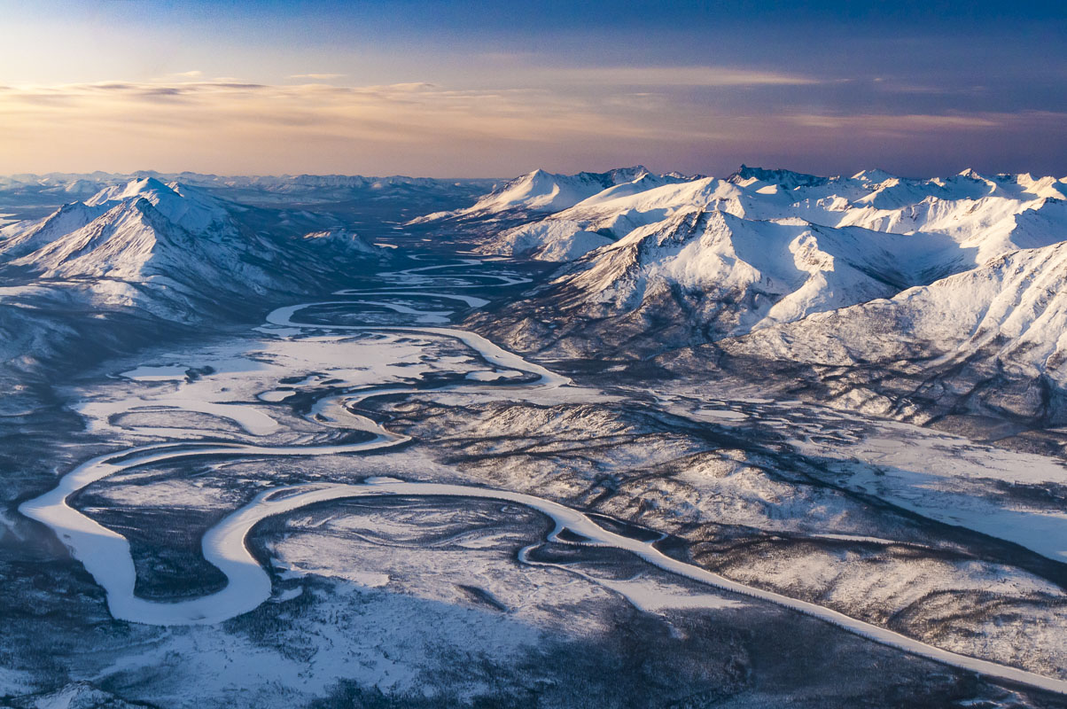 Aerial view of the Alatna River in Gates of the Arctic National Park & Preserve, Alaska.