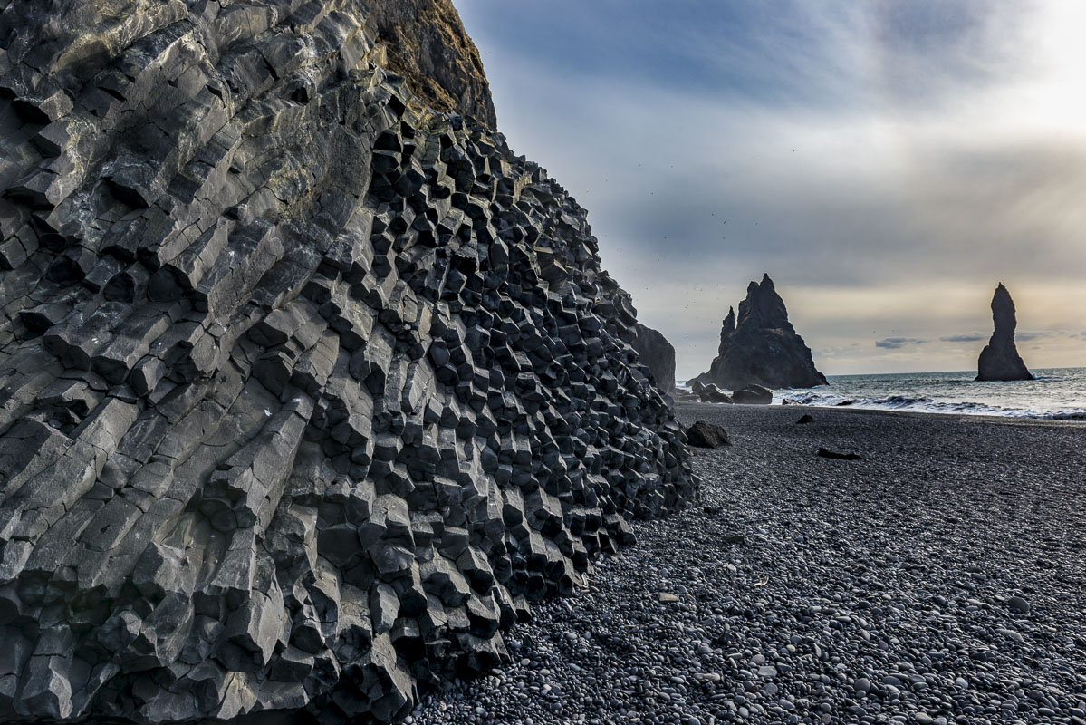 The basalt columns are part of the iconic look of the black beach at Reynisfjara on the south coast of Iceland near Vik. The...