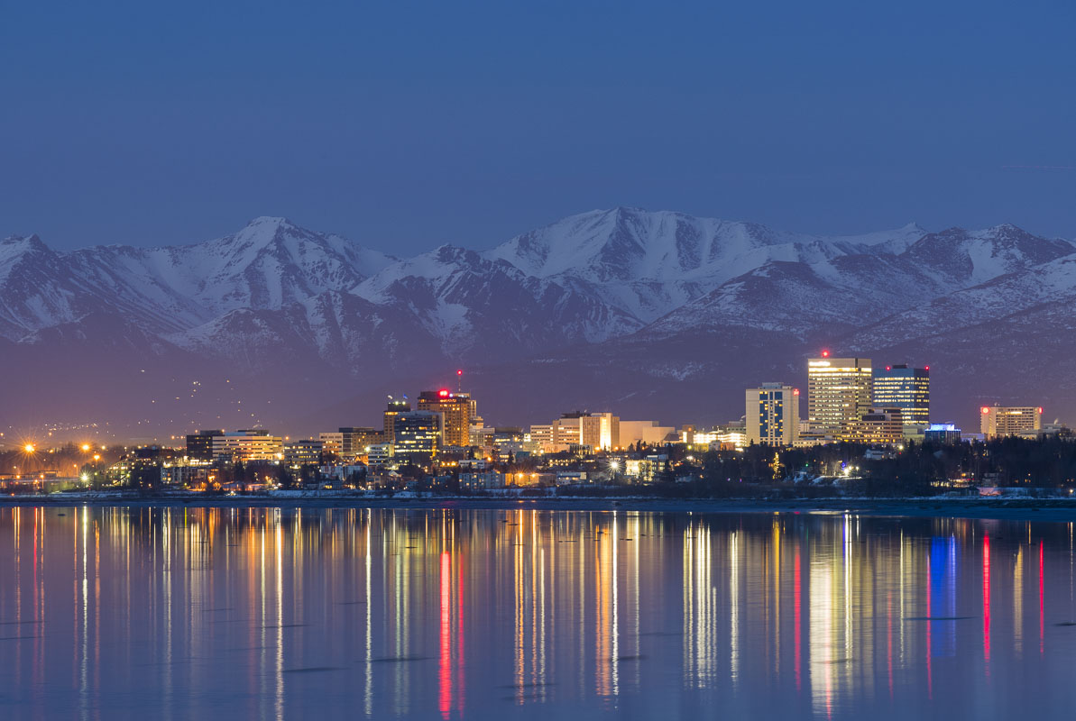 Anchorage skyline at twilight