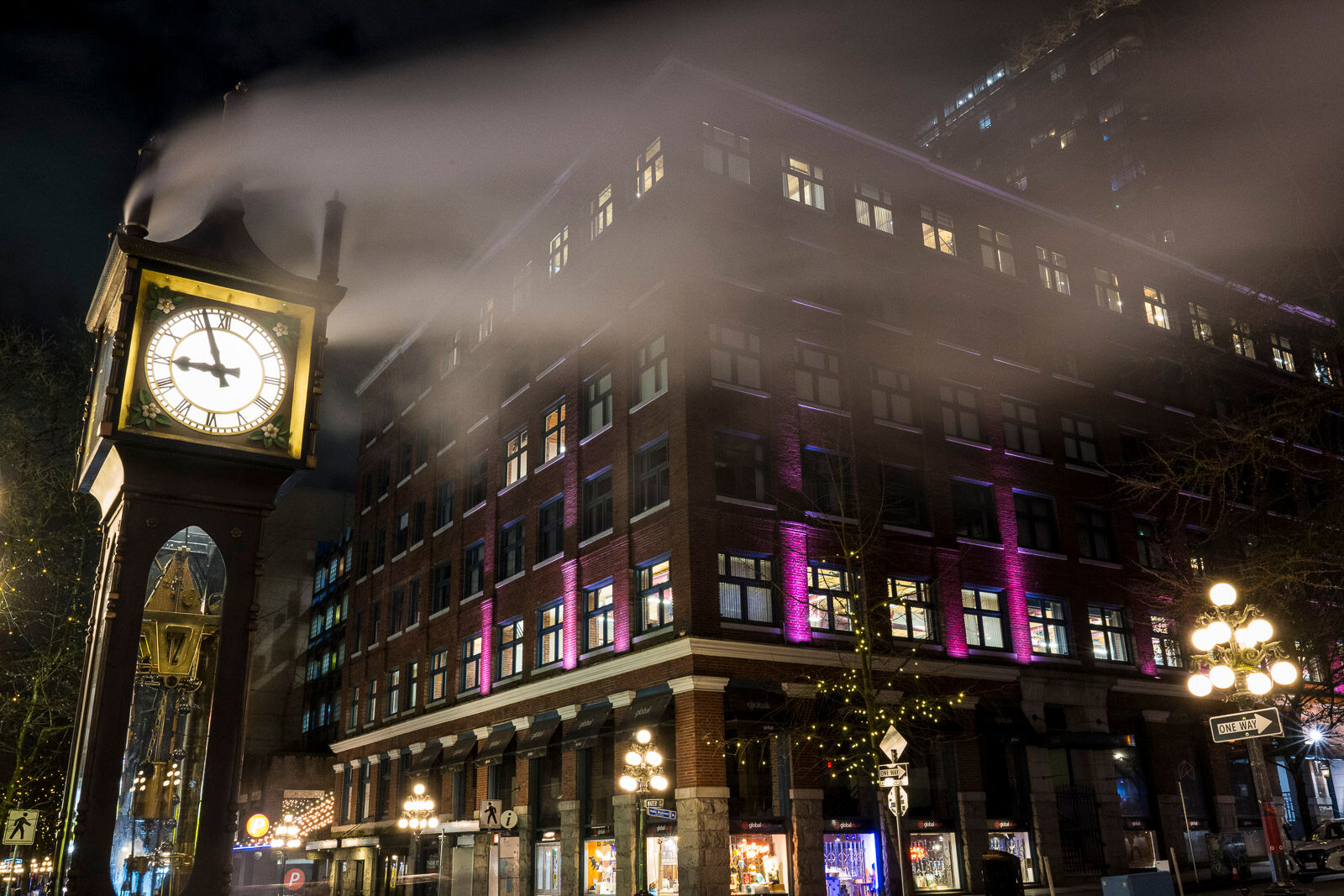 The Gastown Steam Clock adds a ghostly steam to the nightscape at downtown Vancouver. Built in 1977, the Steam Clock uses a steam...