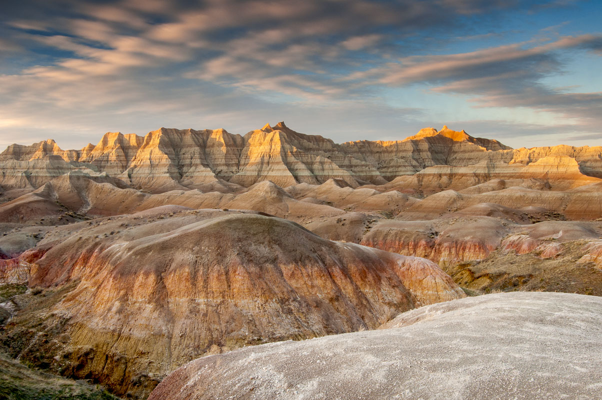 Evening light in the Conata Basin, Badlands National Park, South Dakota.