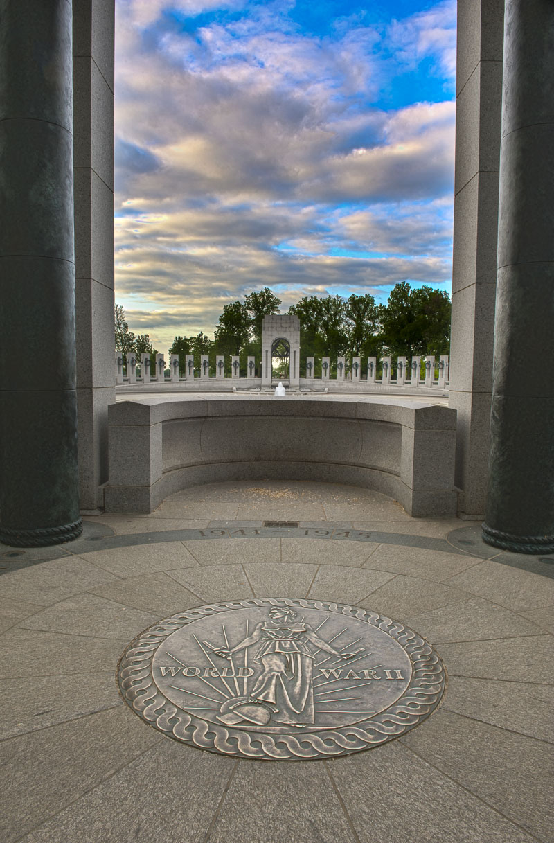 A look from inside the north structure of the World War II Memorial in Washington, D.C., looking to the south structure. Each...