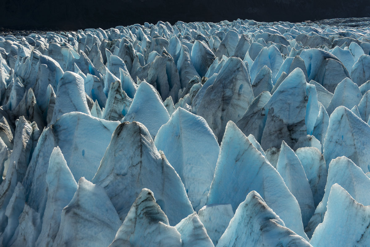 Close up view of glacial surface admid deep cravasses in Colony Glacier, Alaska.