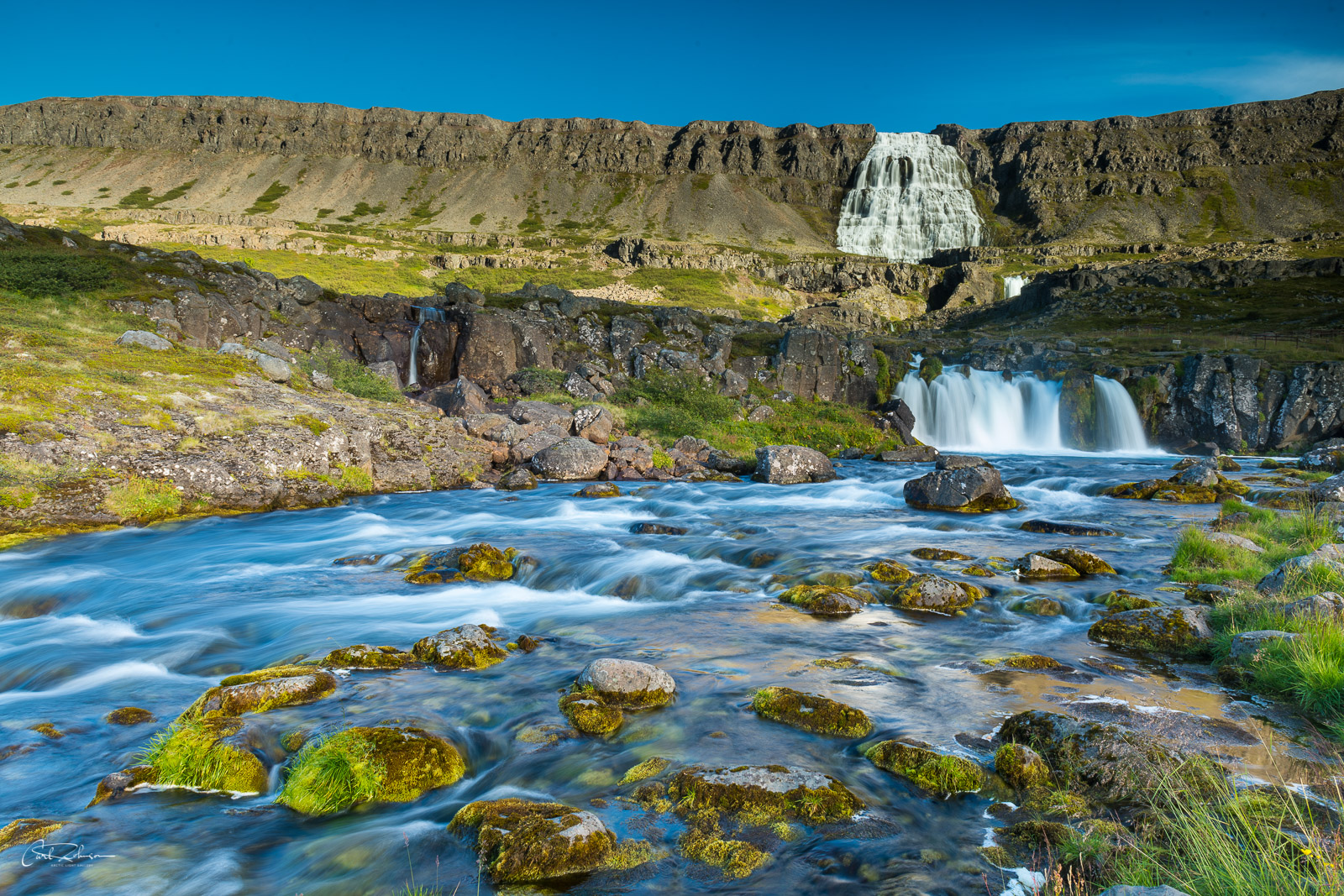 Layers of the Dynjandi waterfall in the Westfjords of Iceland.