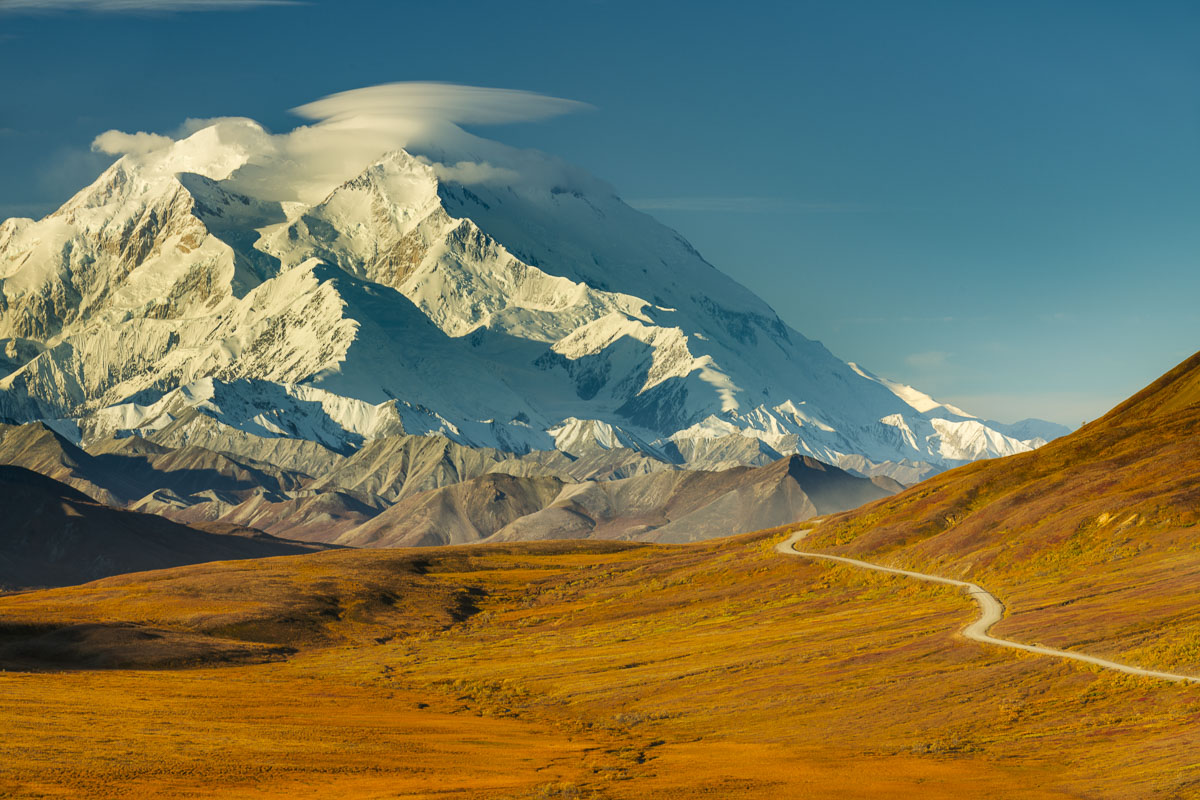 A classic view of Denali from the Stony Hill Overlook in Denali National Park. The towering presence of the mountain  and the...