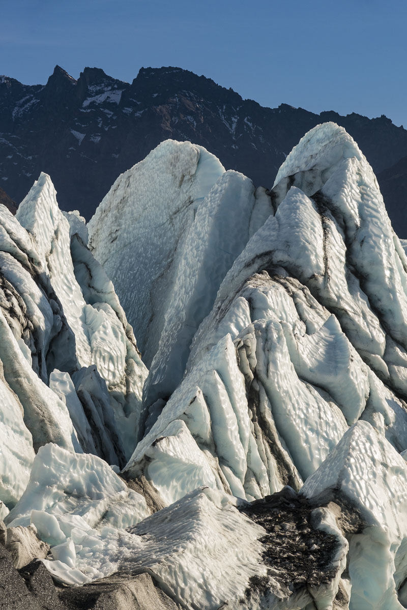 Afternoon sunlight strikes the Ice Fall on Matanuska Glacier, providing a wonderful combination of light and shadow to highlight...