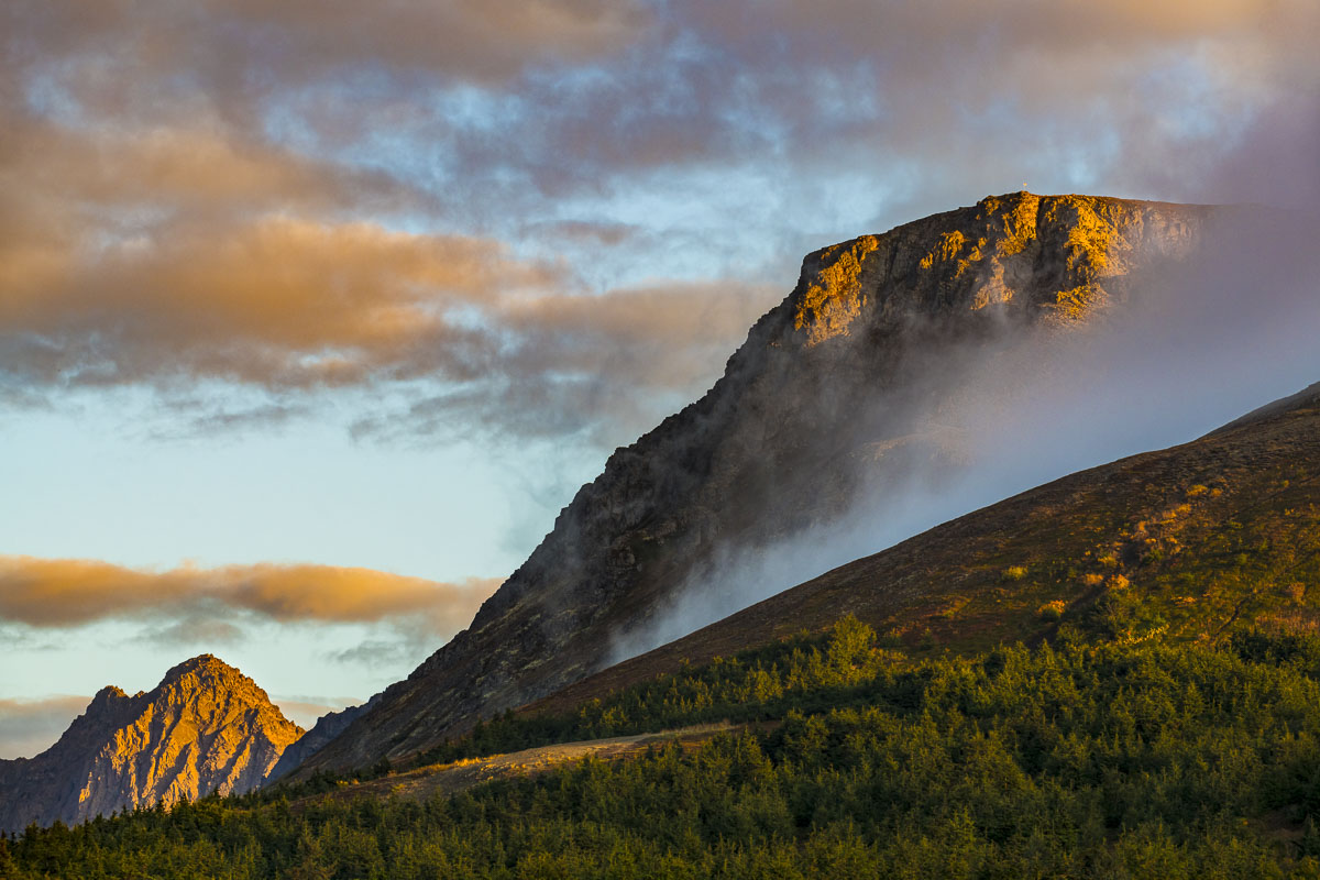 Flattop Mountain and Ptarmigan Peak in evening light, Chugach State Park