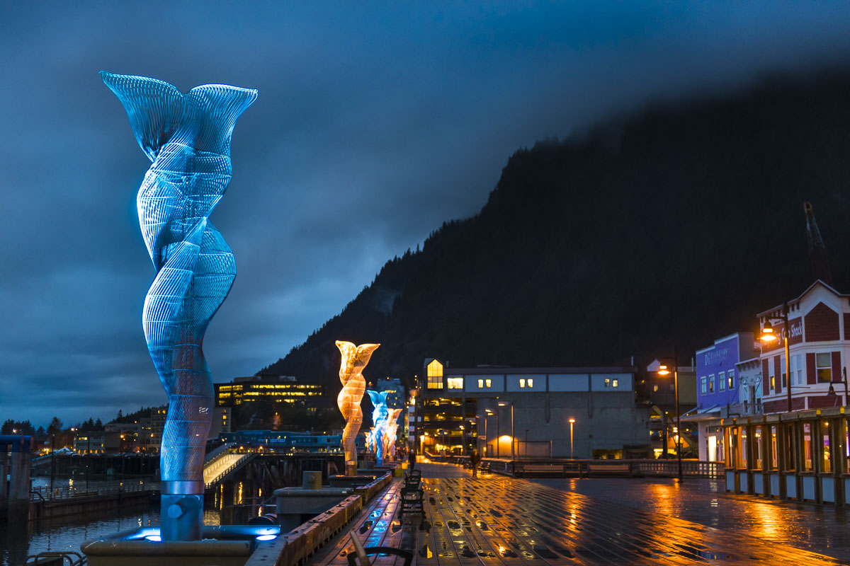 The "Aquileans" series of sculptures by California artist Cliff Garten at the waterfront in downtown Juneau.
