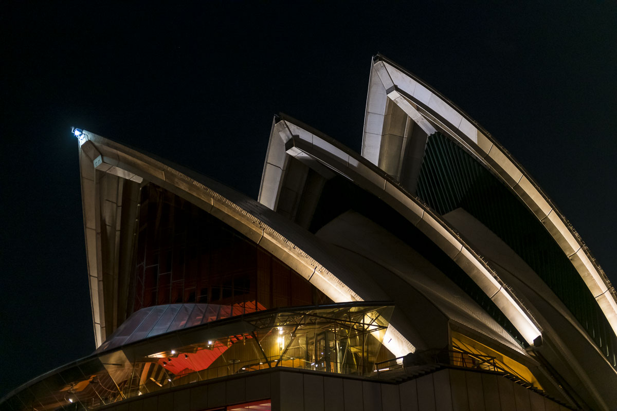 Close up view of features of the Sydney Opera House.