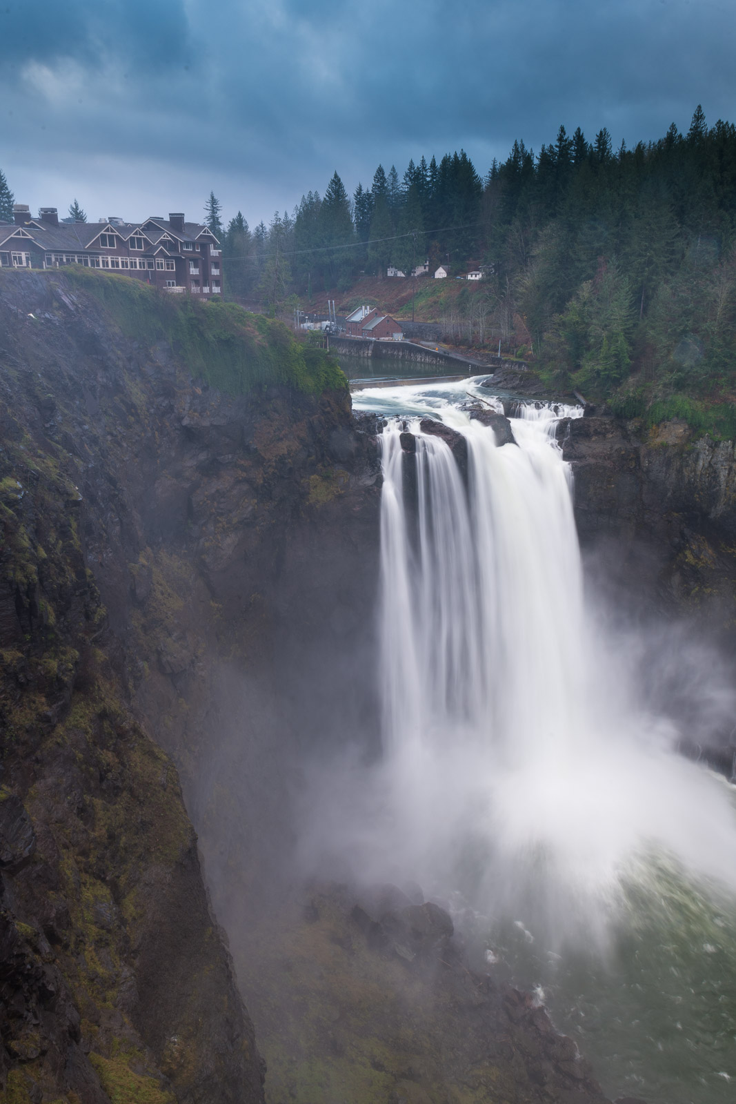 The powerful Snoqualmie Falls roar near the Salish Lodge, Washington.